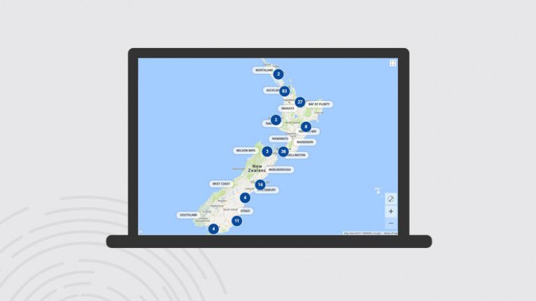 Basic NZ map showing educational courses by region