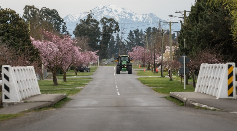 Tractor on a street in Culverden, South Island